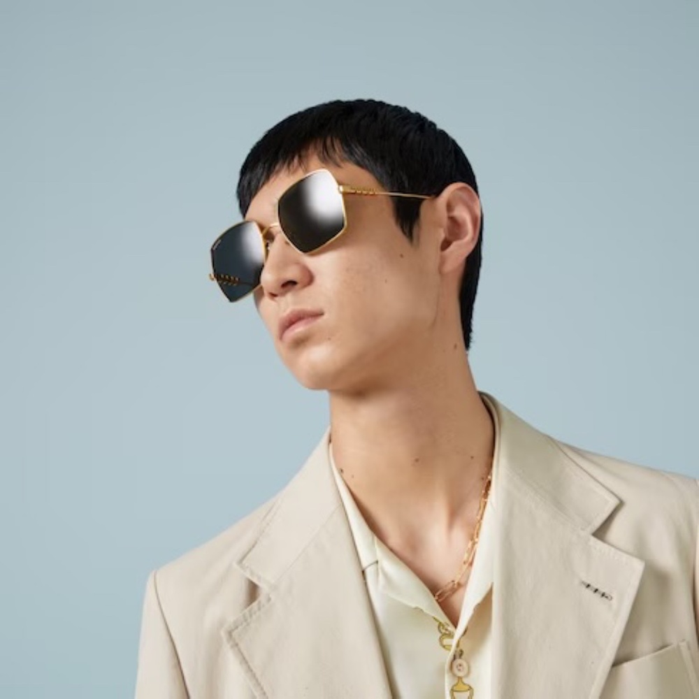 NEW GUCCI SUNGLASSES, GOLD GRAY SQUARE UNISEX EYEWEAR GUCCI - Picture 6 of 15